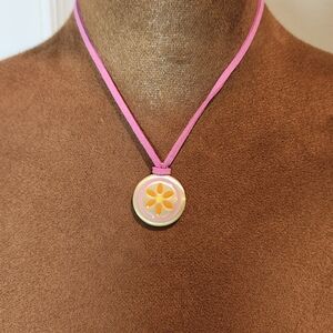 Lia Sophia Pink and Orange Juvenile Reversible Pendant Necklace Flower Butterfly